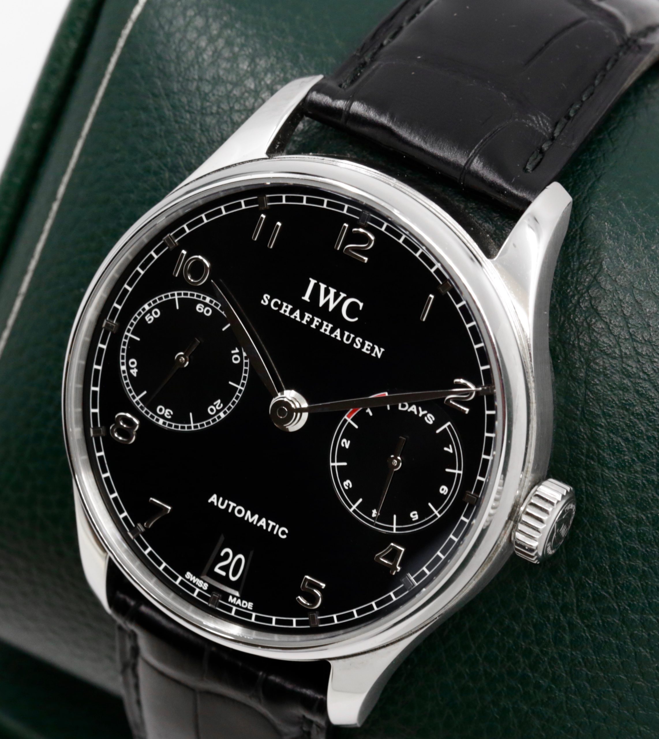 IWC Schaffhausen Portuguese Automatic 7 Day, Stainless Steel, Black Arab Dial, on Black IWC Alligator Strap with Stainless Steel IWC Deployant, Ref. IW500109, Circa: 2011, Complete with Box, Books & IWC Warranty Card - Image 2