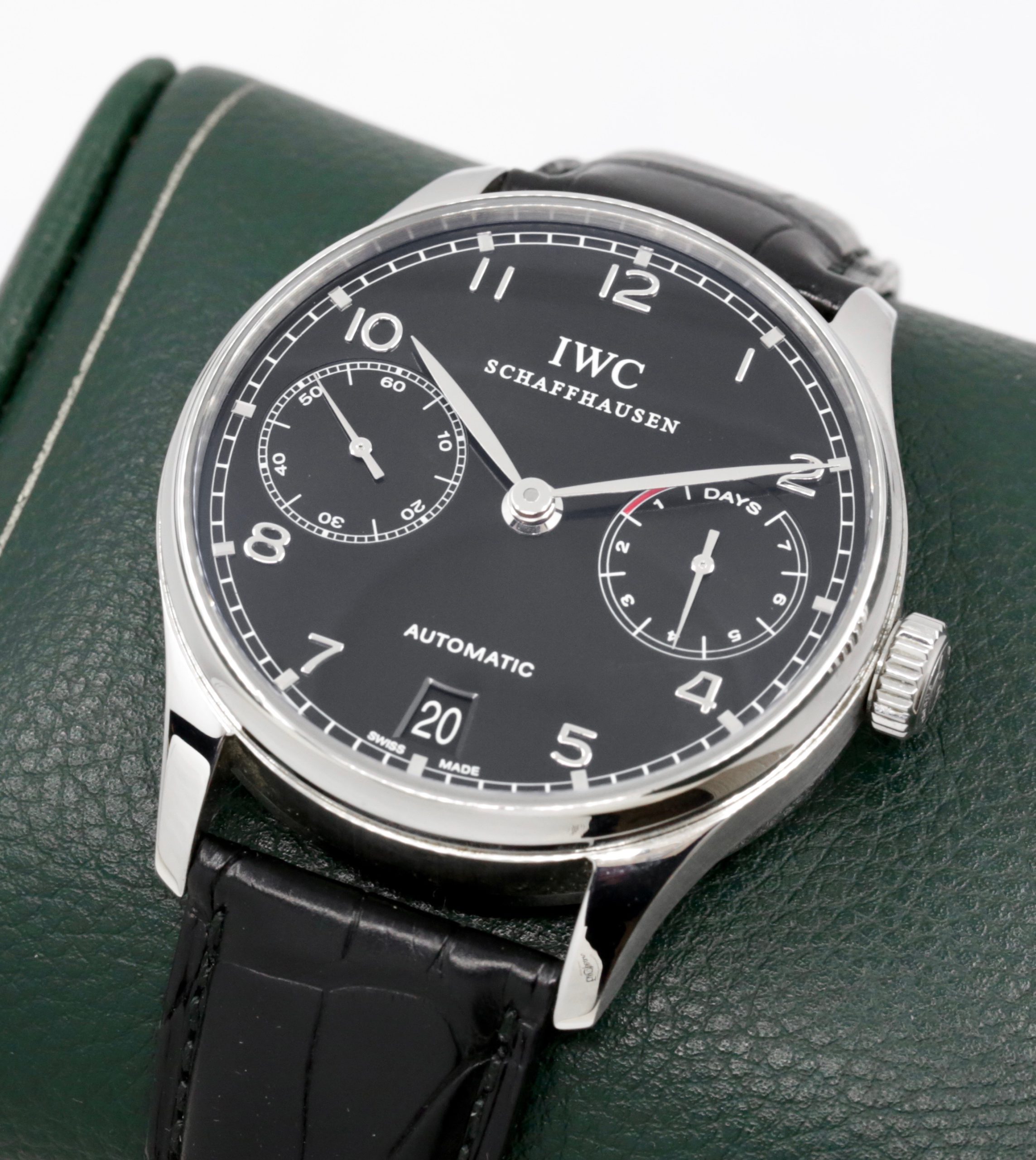 IWC Schaffhausen Portuguese Automatic 7 Day, Stainless Steel, Black Arab Dial, on Black IWC Alligator Strap with Stainless Steel IWC Deployant, Ref. IW500109, Circa: 2011, Complete with Box, Books & IWC Warranty Card - Image 4