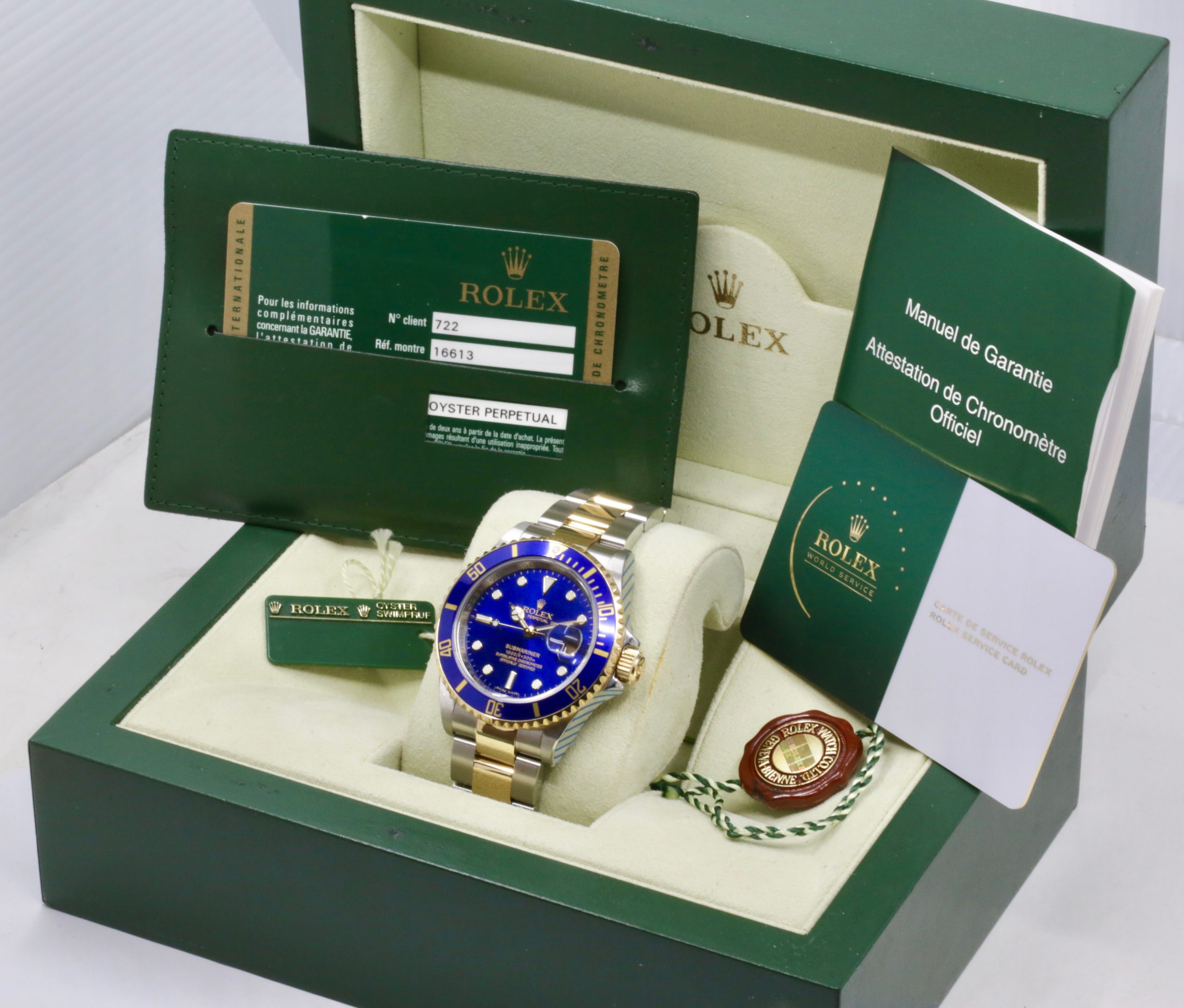 Rolex Submariner Date "Bluesy", in Stainless Steel & 18ct Yellow Gold, Blue Index Dial, on Stainless Steel & 18ct Yellow Gold Rolex Oyster Bracelet, Ref. 16613, Circa: 2010, with Box, Rolex Warranty Card, Rolex Service Card & Balance of 2 Year Rolex Service Warranty - Image 7