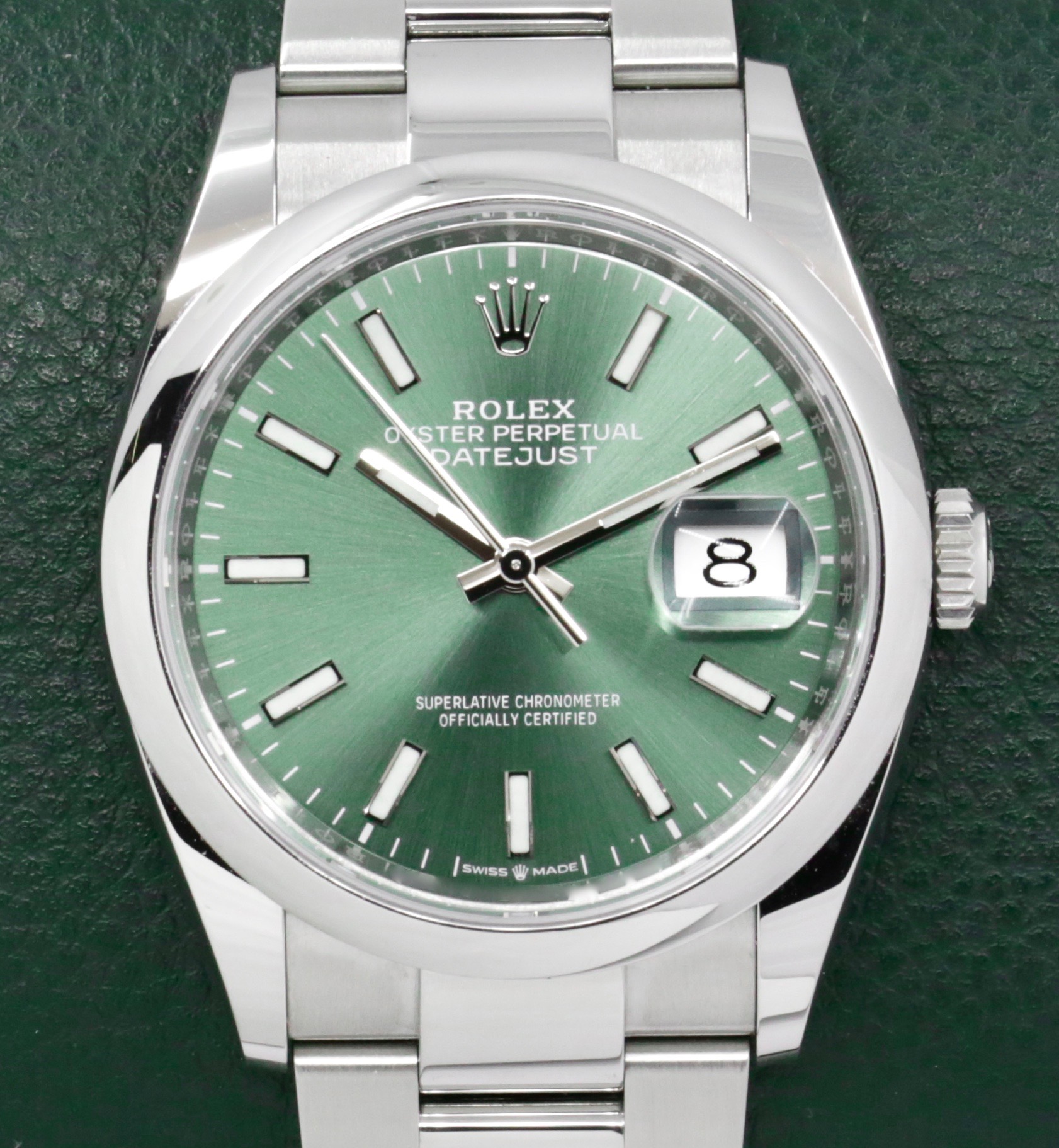 Rolex Oyster Perpetual Datejust 36, Stainless Steel, Mint Green Index Dial, Smooth Bezel, on Stainless Steel Rolex Oyster Bracelet, Ref. 126200, Circa: 2023, with Box, Books, Rolex Warranty Card & Balance of 5 Year Rolex Warranty