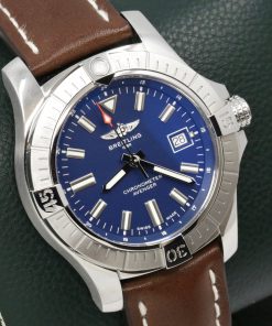 Alternative view of Breitling Avenger Automatic 43, Stainless Steel, Blue Index Dial, on Brown Breitling Leather Strap with Stainless Steel Breitling Tang Buckle, Ref. A17318, with Box, Books, & Breitling Warranty Card