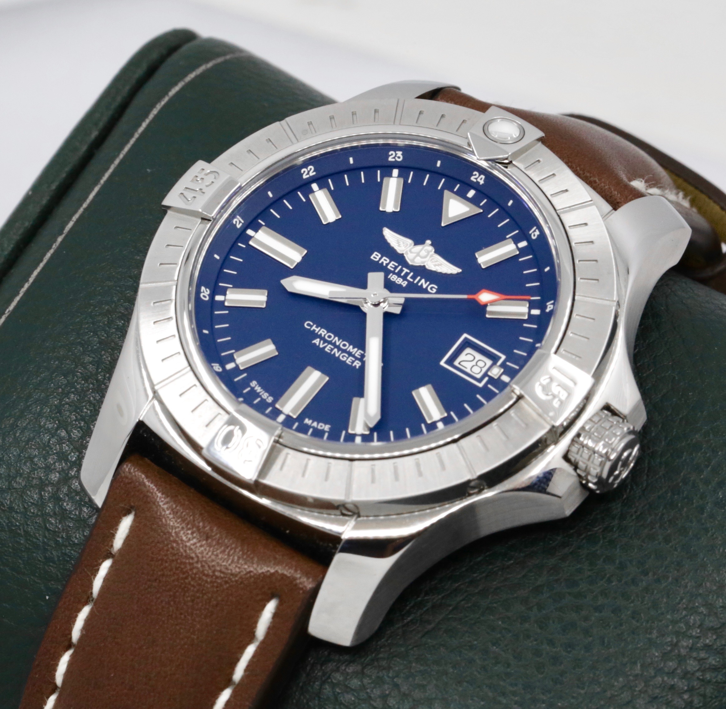 Breitling Avenger Automatic 43, Stainless Steel, Blue Index Dial, on Brown Breitling Leather Strap with Stainless Steel Breitling Tang Buckle, Ref. A17318, with Box, Books, & Breitling Warranty Card - Image 3