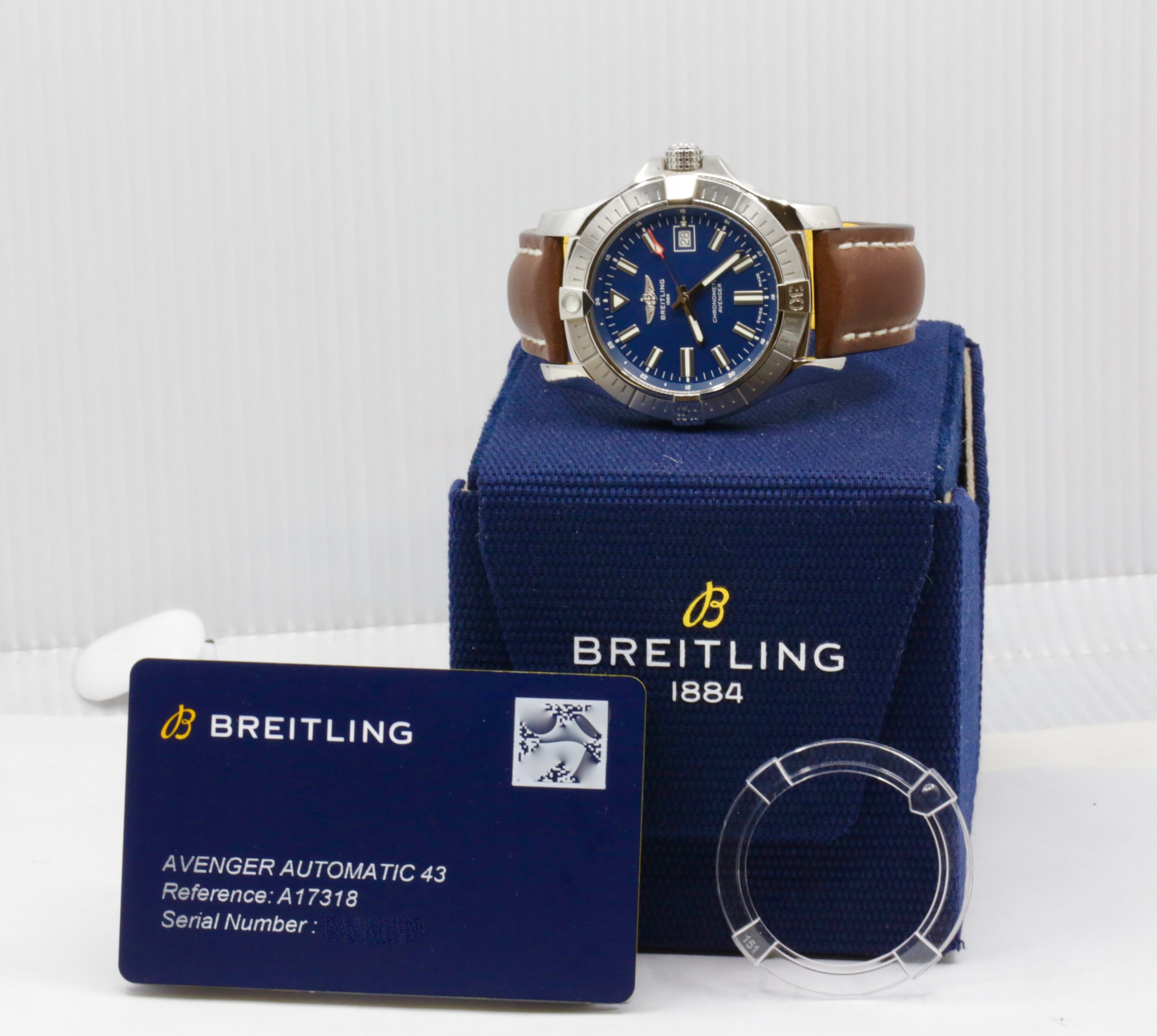 Breitling Avenger Automatic 43, Stainless Steel, Blue Index Dial, on Brown Breitling Leather Strap with Stainless Steel Breitling Tang Buckle, Ref. A17318, with Box, Books, & Breitling Warranty Card - Image 7