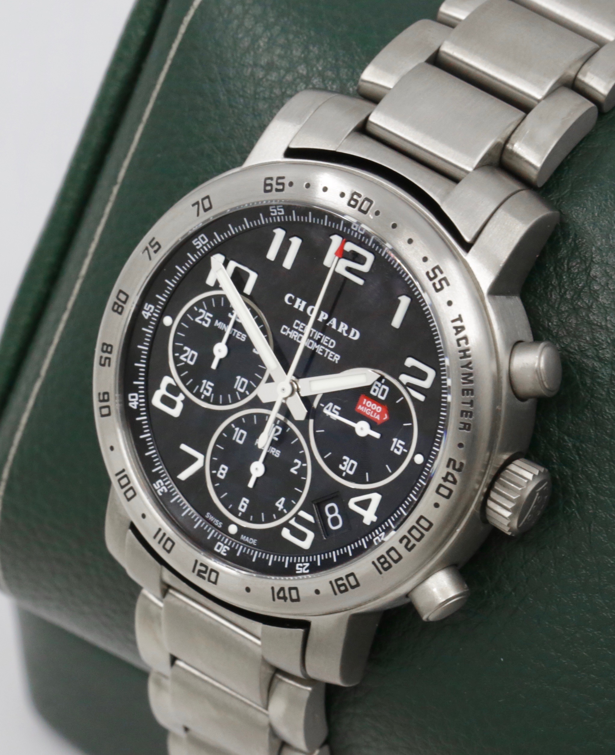 Chopard Mille Miglia Chronograph in Titanium on Titanium Bracelet, Black Arab Dial, Ref 8915, Circa: 2004, With Box books & Warranty Paper - ON SALE $3,300 - Image 3