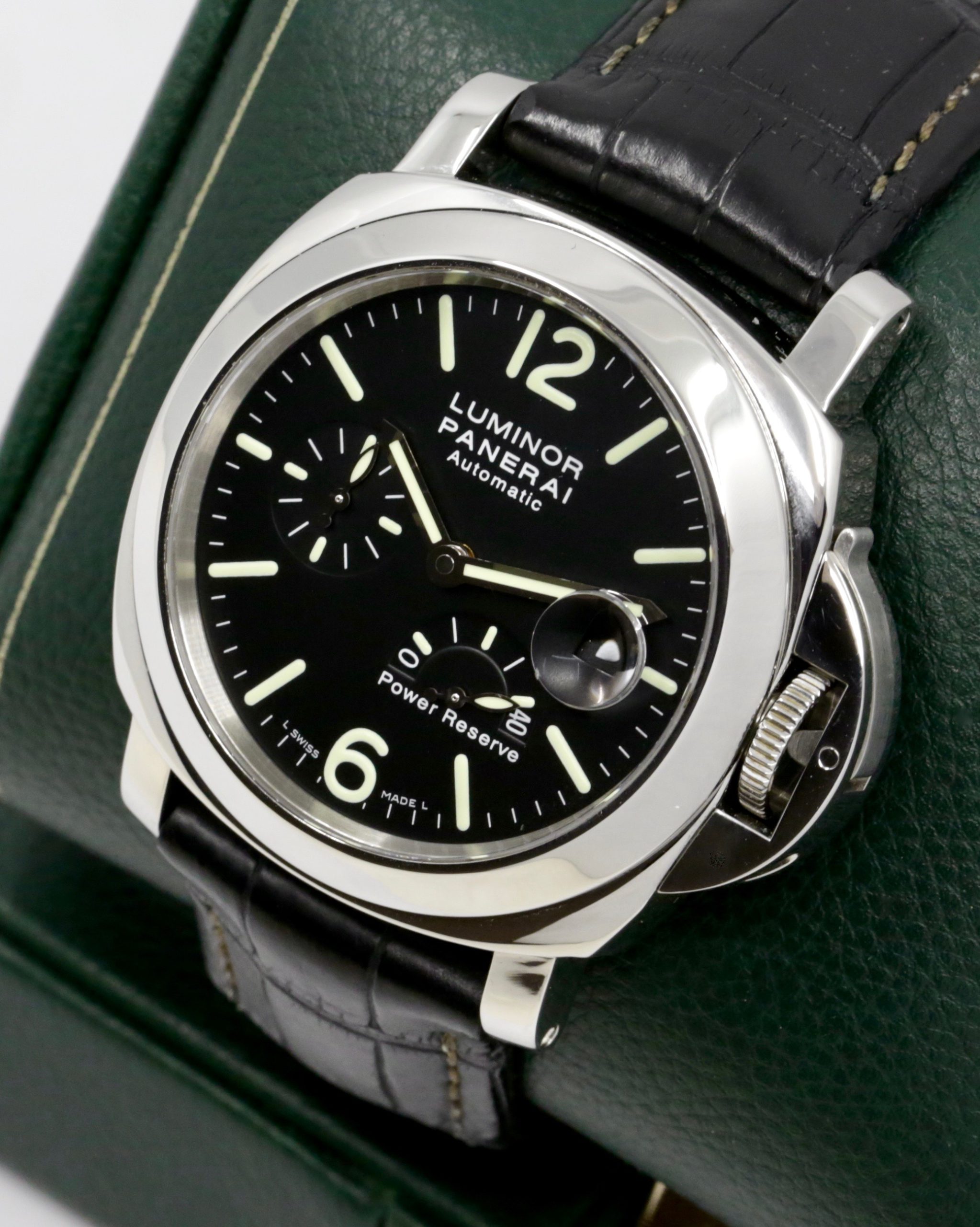 Panerai Luminor Automatic Power Reserve, Stainless Steel, Black Index Dial, on Black Alligator Panerai Strap with Stainless Steel Panerai Deployant, Ref. PAM00090, Circa: 2006, with Box & Papers - $5,900!!! - Image 3
