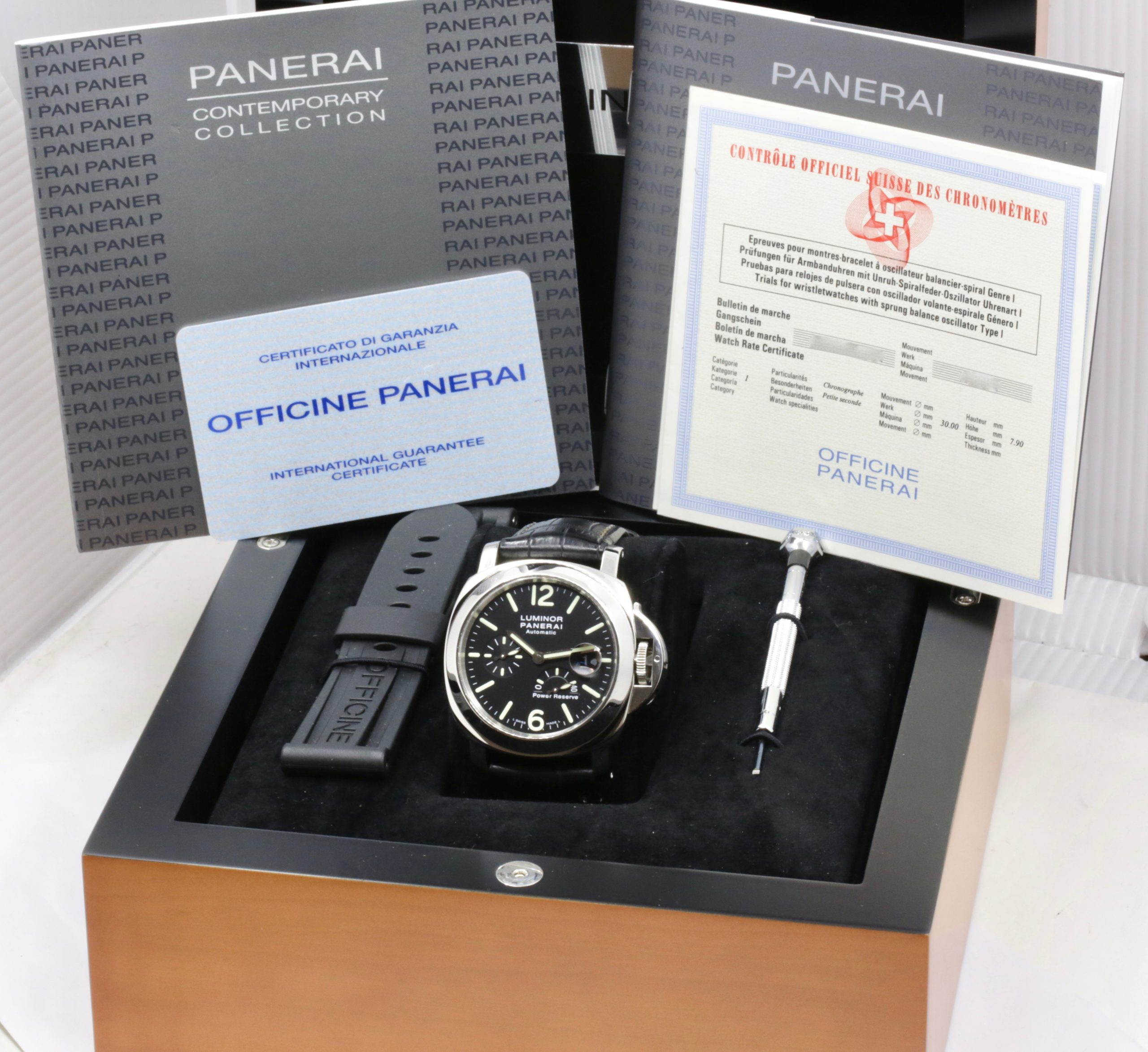 Panerai Luminor Automatic Power Reserve, Stainless Steel, Black Index Dial, on Black Alligator Panerai Strap with Stainless Steel Panerai Deployant, Ref. PAM00090, Circa: 2006, with Box & Papers - $5,900!!! - Image 7