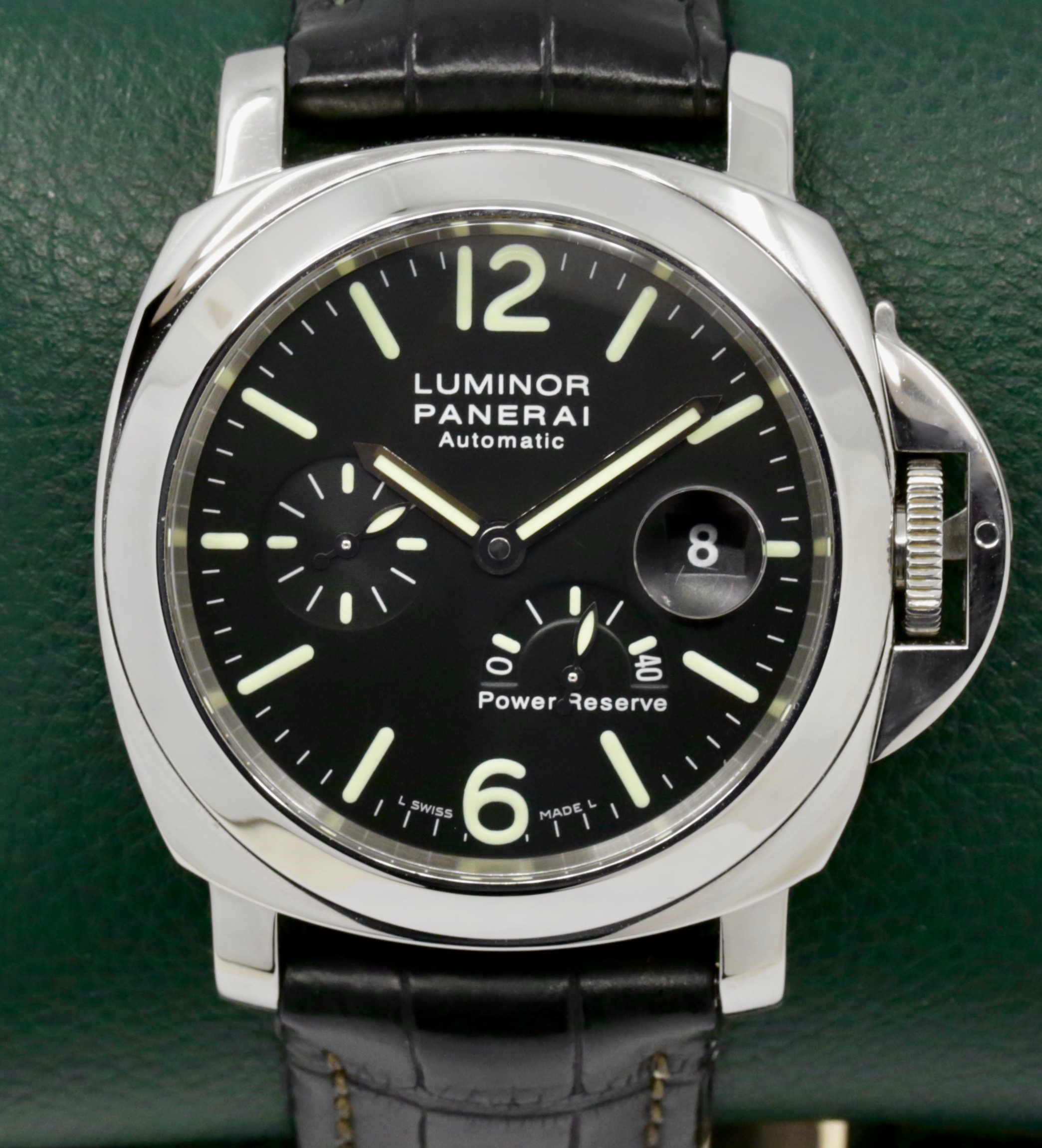 Panerai Luminor Automatic Power Reserve, Stainless Steel, Black Index Dial, on Black Alligator Panerai Strap with Stainless Steel Panerai Deployant, Ref. PAM00090, Circa: 2006, with Box & Papers - $5,900!!!
