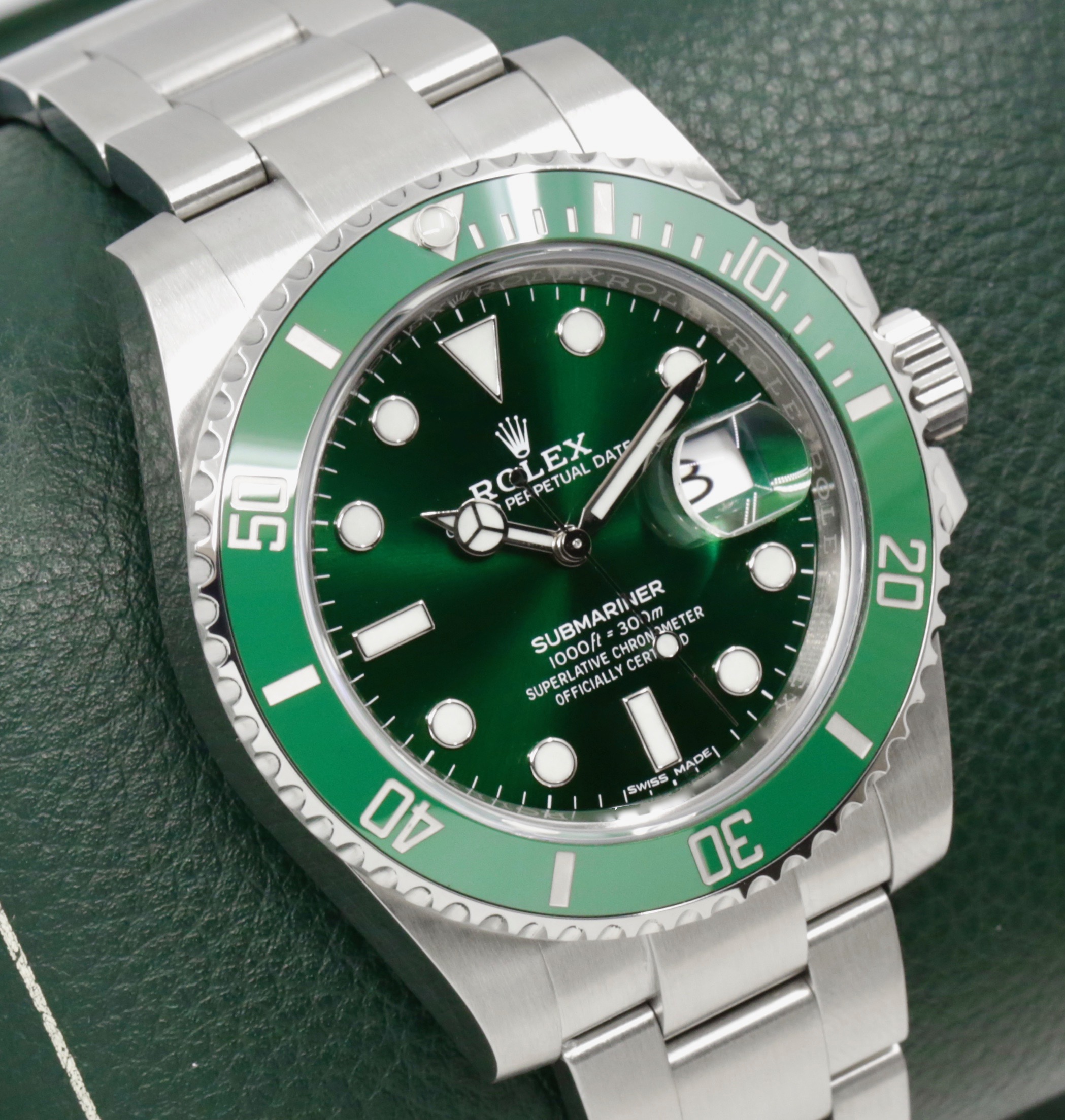 Rolex Submariner Date "HULK", in Stainless Steel, with Green Ceramic Bezel, Green Index Dial, on Stainless Steel Rolex Oyster Bracelet, Ref. 116610LV, Circa: 2019, Complete with Box, Books, Swing Tags & Rolex Warranty Card. - $29,700