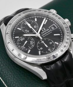 Omega Speedmaster Automatic with Date, Stainless Steel, Black Index & Black Sub Dials, on Black Omega Alligator Leather Strap with Stainless Steel Omega Deployant, Ref. 38135000, Circa: 1999, with Omega Booklets & Omega Warranty Card - $2,800