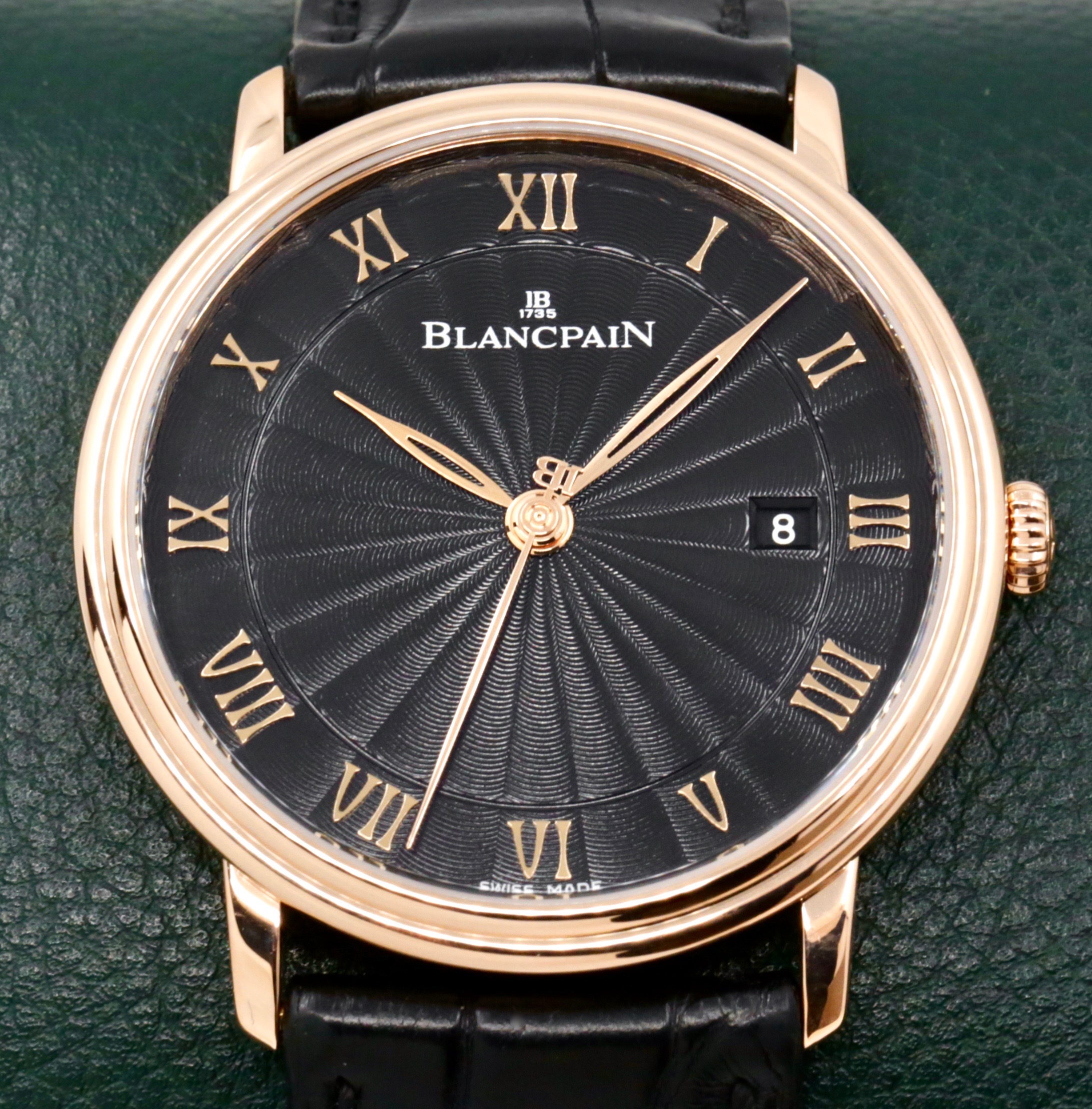 Blancpain Villeret Ultraplate, in 18ct Rose Gold, Black Roman Dial, Black Blancpain Alligator Strap with 18ct Rose Gold Deployant, Ref. 6651 3630 55B, Circa: 2021, Complete with Box, Books & Blancpain Warranty Card - ON SALE!!! $9,900
