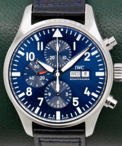 IWC Le Petit Prince Pilots Chronograph Day & Date in Stainless Steel, Blue Arab Dial, on a IWC Leather Strap, Ref: IW377714, with Box, Book and IWC Warranty Card  Ca. 2016 - $5,990