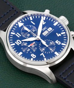 Alternative view of IWC Le Petit Prince Pilots Chronograph Day & Date in Stainless Steel, Blue Arab Dial, on a IWC Leather Strap, Ref: IW377714, with Box, Book and IWC Warranty Card  Ca. 2016 - $5,990