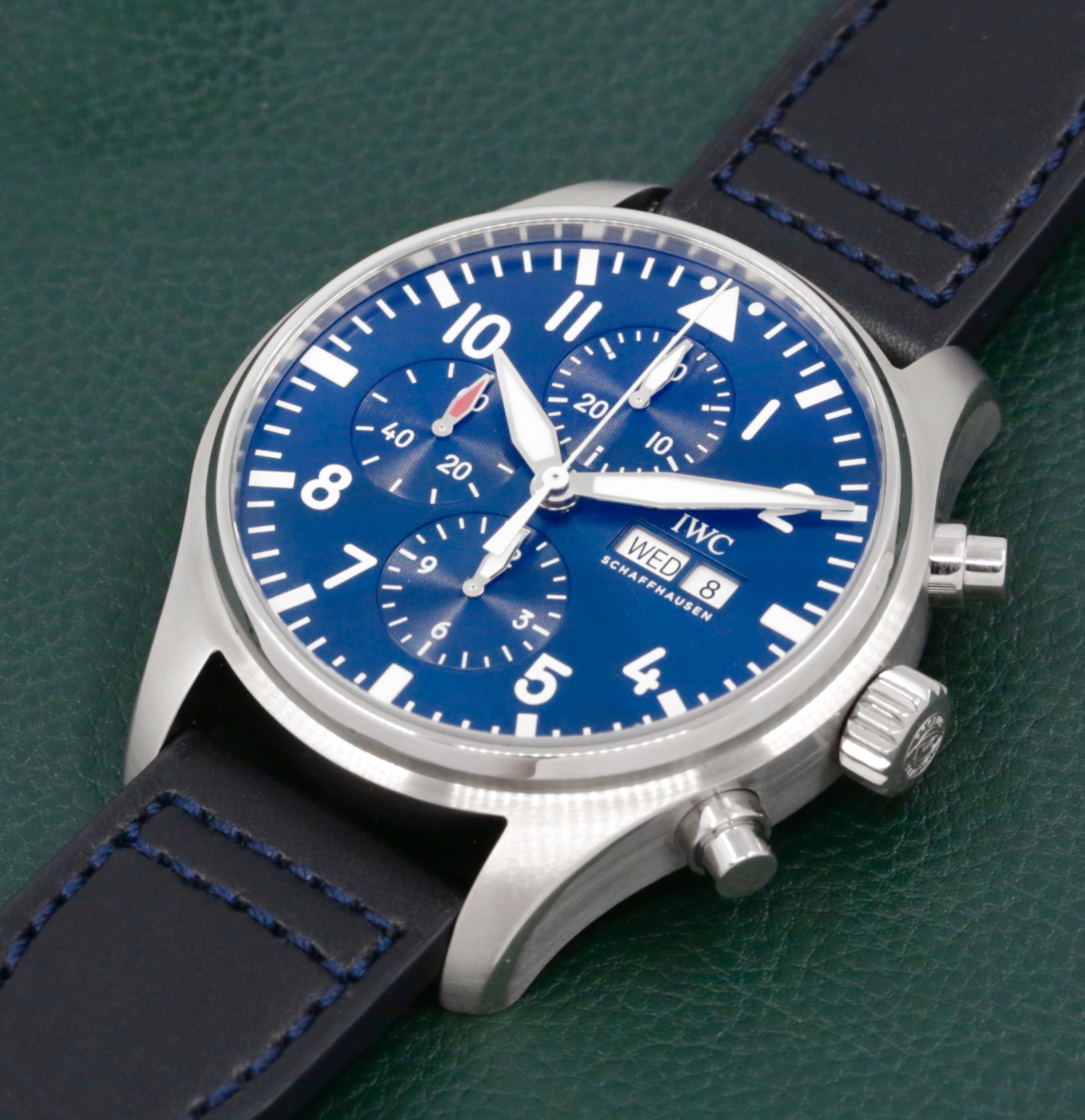 IWC Le Petit Prince Pilots Chronograph Day & Date in Stainless Steel, Blue Arab Dial, on a IWC Leather Strap, Ref: IW377714, with Box, Book and IWC Warranty Card Ca. 2016 - $5,990 - Image 3