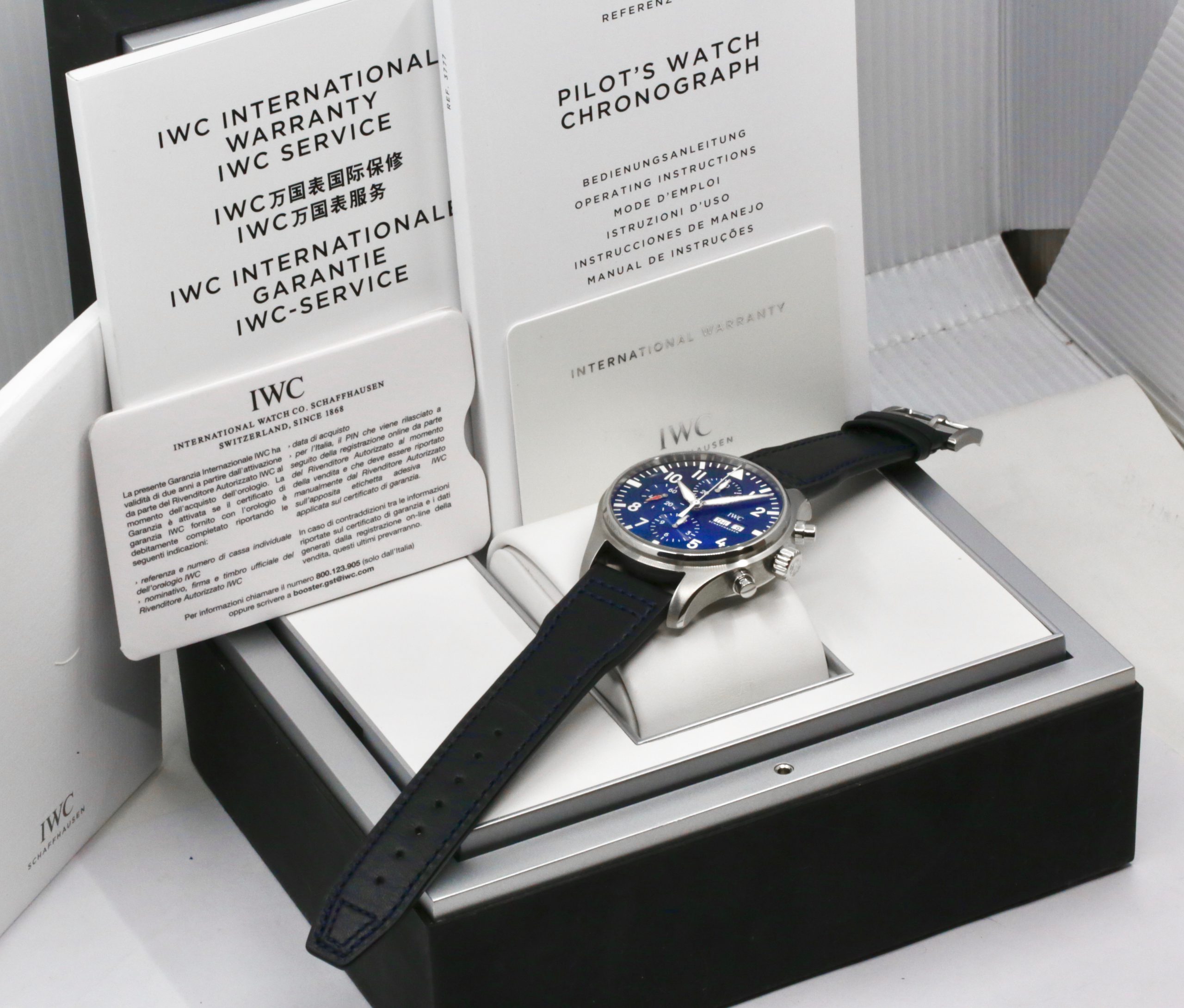IWC Le Petit Prince Pilots Chronograph Day & Date in Stainless Steel, Blue Arab Dial, on a IWC Leather Strap, Ref: IW377714, with Box, Book and IWC Warranty Card Ca. 2016 - $5,990 - Image 7