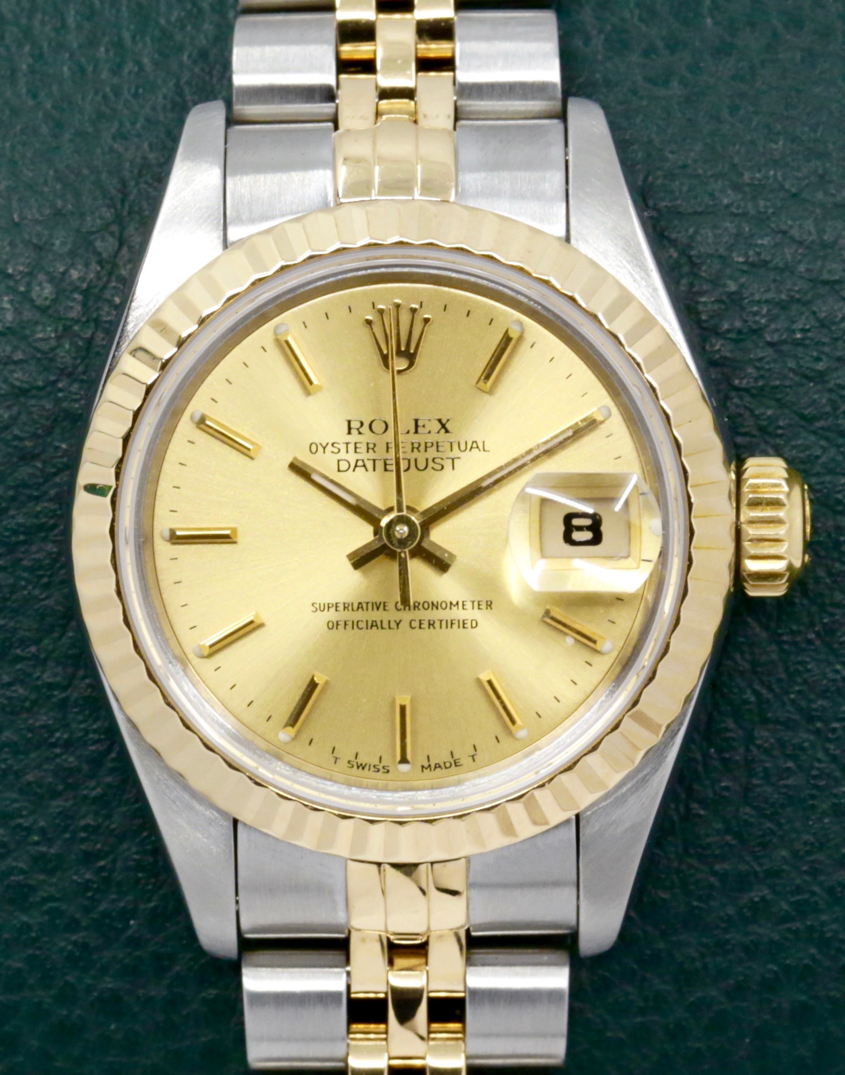 Rolex Lady-Datejust 26, in Stainless Steel & 18ct Yellow Gold, Fluted Bezel, Champagne Index Dial, on Stainless Steel & 18ct Yellow Gold Rolex Jubilee Bracelet, Ref. 69173, Circa: 1991