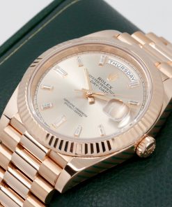 Alternative view of Rolex Day-Date 40, in 18ct Everose Gold, with Factory Set Sundust Baguette Diamond Dial, on 18ct Everose Gold Rolex President Bracelet, Ref. 228235, Circa: 2019, with Box, Books, Rolex Warranty Card, Rolex Service Card & Balance of 2 Year Rolex Service Warranty