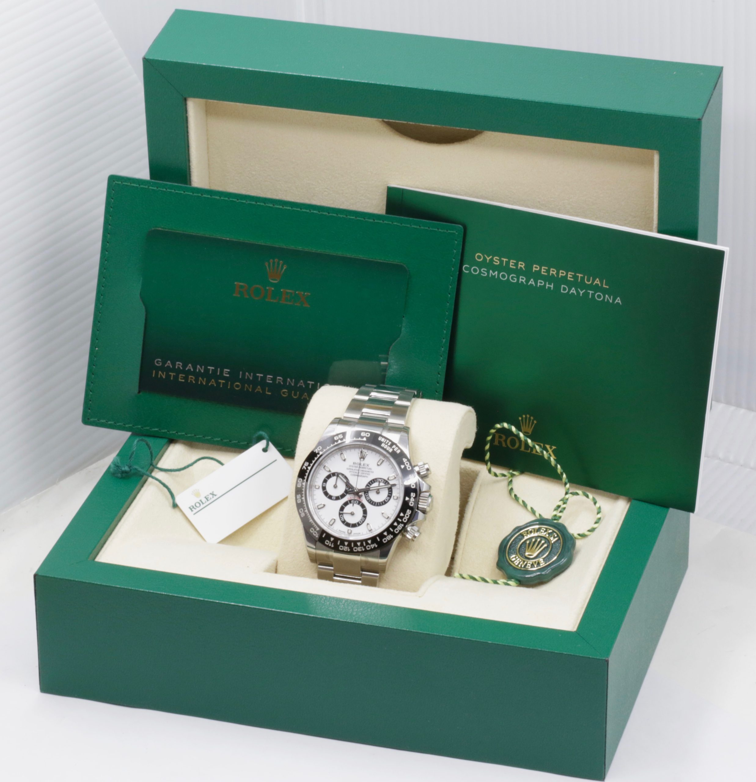 Rolex Cosmograph Daytona, Stainless Steel, Black Ceramic Bezel, White Index Dial, on a Rolex Oystersteel Bracelet, Ref: 116500LN, Circa: 2022, Complete with Box, Book, Green & White Tags, Rolex Warranty Card, & Balance of 5 Year Rolex Factory Warranty - UNWORN!! - Image 7