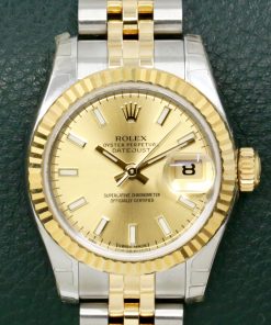 Rolex Lady Datejust 26, Stainless Steel & 18ct Yellow Gold, Champagne index Dial, on Steel & 18ct Yellow Gold Jubilee Bracelet, Ref.179173, Circa 2016, with Box, Book and Rolex Warranty Card