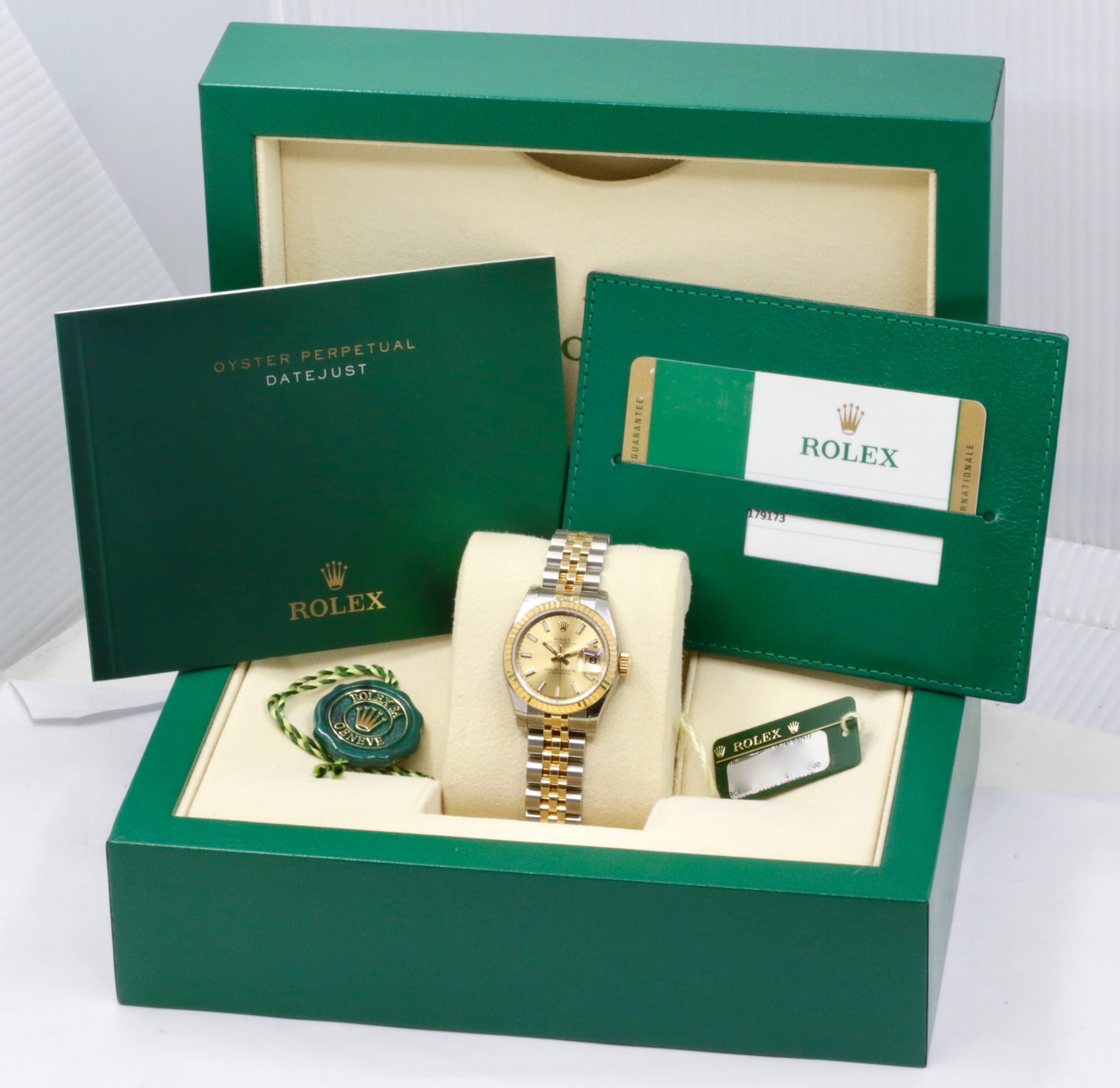 Rolex Lady Datejust 26, Stainless Steel & 18ct Yellow Gold, Champagne index Dial, on Steel & 18ct Yellow Gold Jubilee Bracelet, Ref.179173, Circa 2016, with Box, Book and Rolex Warranty Card - Image 8