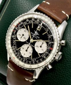Alternative view of Breitling Navitimer chronograph, Ref: 806 in Stainless Steel, Black Dial with White Sub Dials, on Brown Breitling Leather Strap with Stainless Steel Breitling Tang Buckle, Ca. 1966.