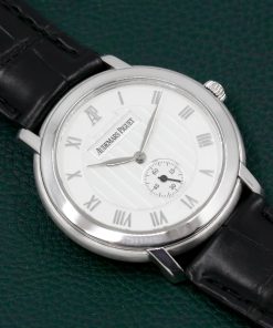 Alternative view of Audemars Piguet Jules Audemars in 18ct white gold, silver dial with applied white gold Roman numerals, fitted on black alligator strap with 18ct white  gold pin buckle. Ref: 15056BC  Circa  2002.