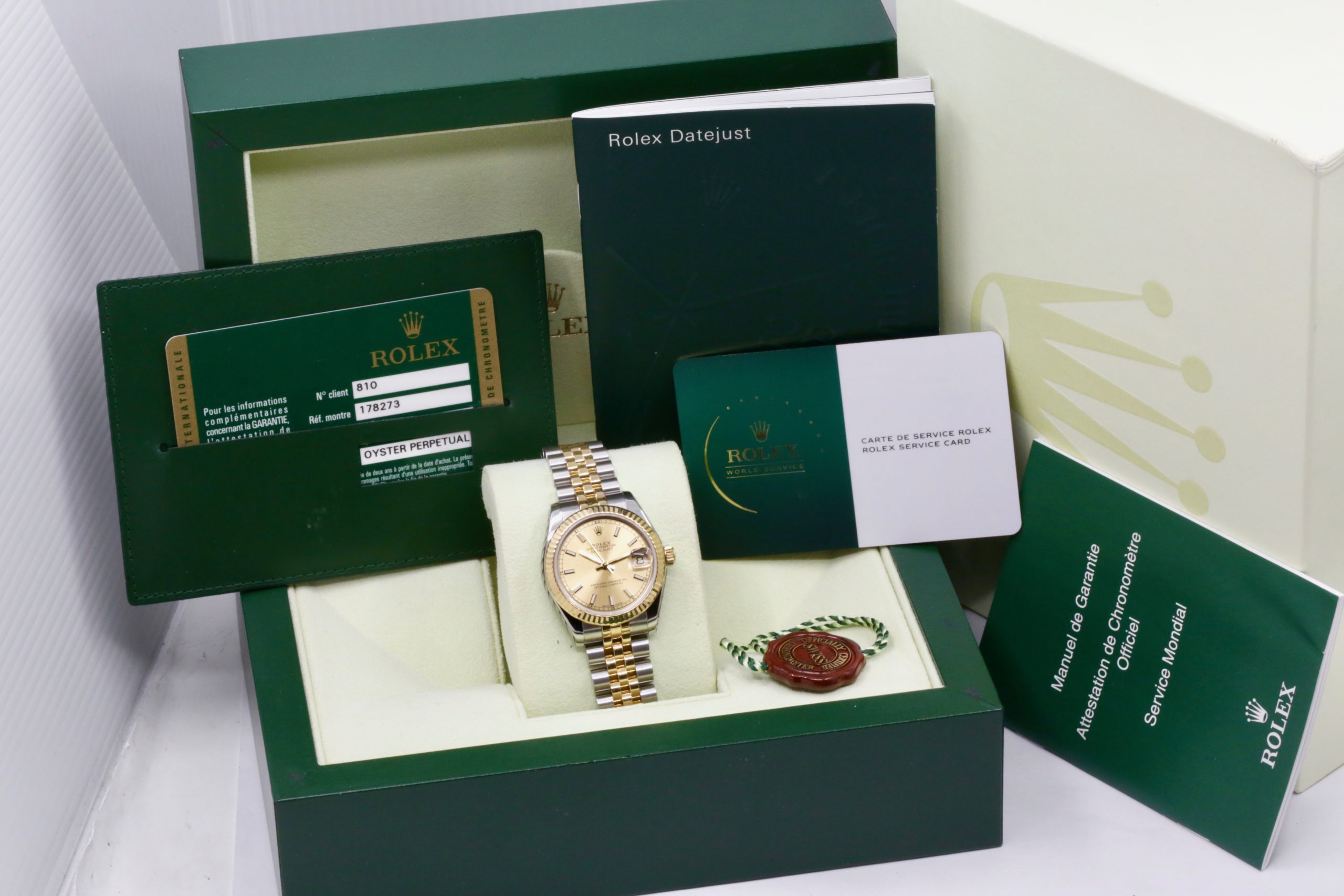 Rolex Oyster Perpetual Datejust 31, Stainless Steel & 18ct Yellow Gold, Fluted Bezel, Champagne Index Dial, on Stainless Steel & 18ct Yellow Gold Rolex Jubilee Bracelet, Ref. 178273, Circa: 2011, with Box, Books, Rolex Warranty Card, Rolex Service Card & Balance of 2 Year Rolex Service Warranty - Image 8