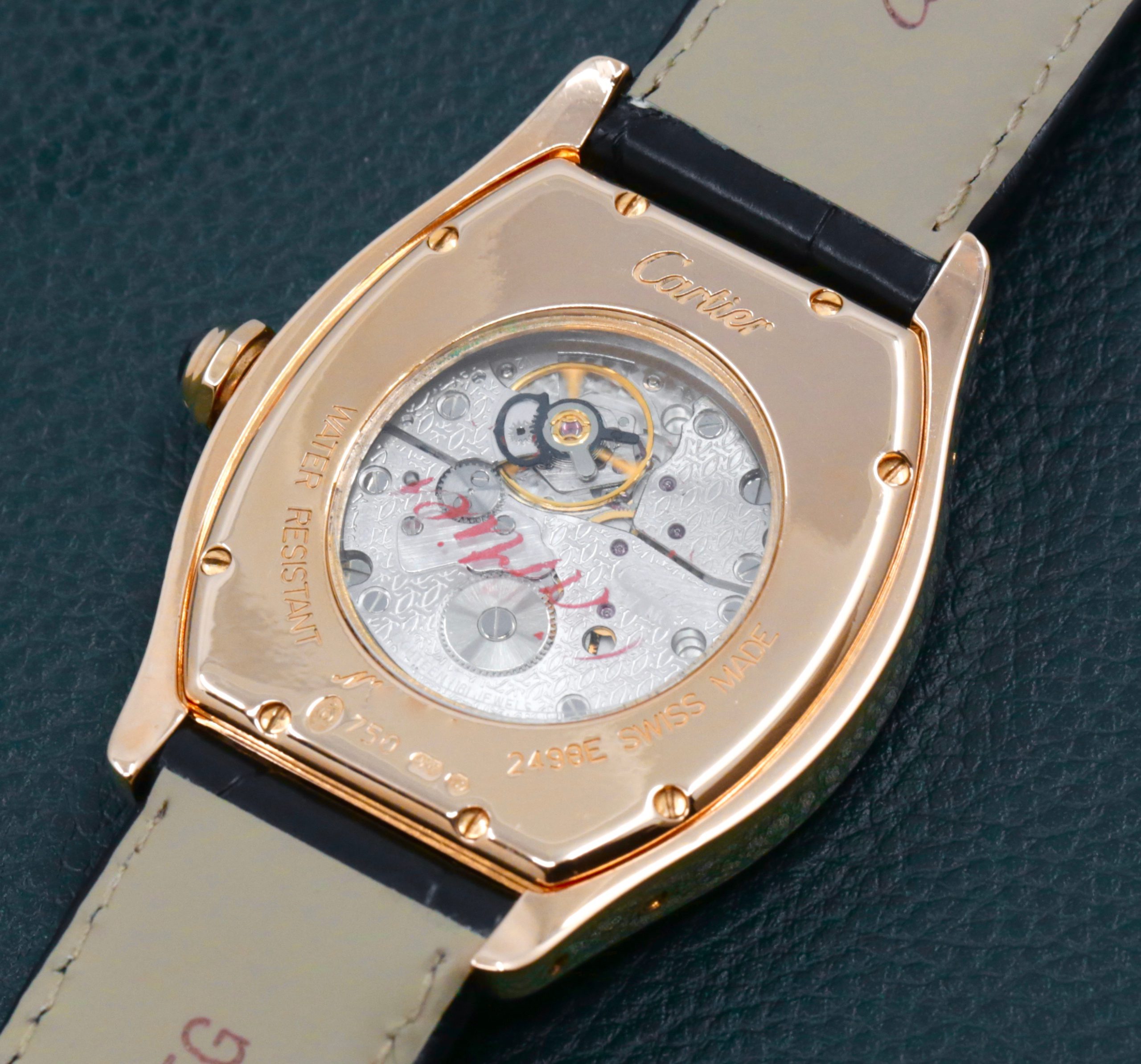 Cartier Tortue CPCP "Collection Prive", in 18ct Rose Gold, Silver Guilloche Roman Dial, on Black Cartier Alligator Strap with 18ct Rose Gold Cartier Deployant, Ref. 2498E, Circa: 2003, with Box & Books - Image 5