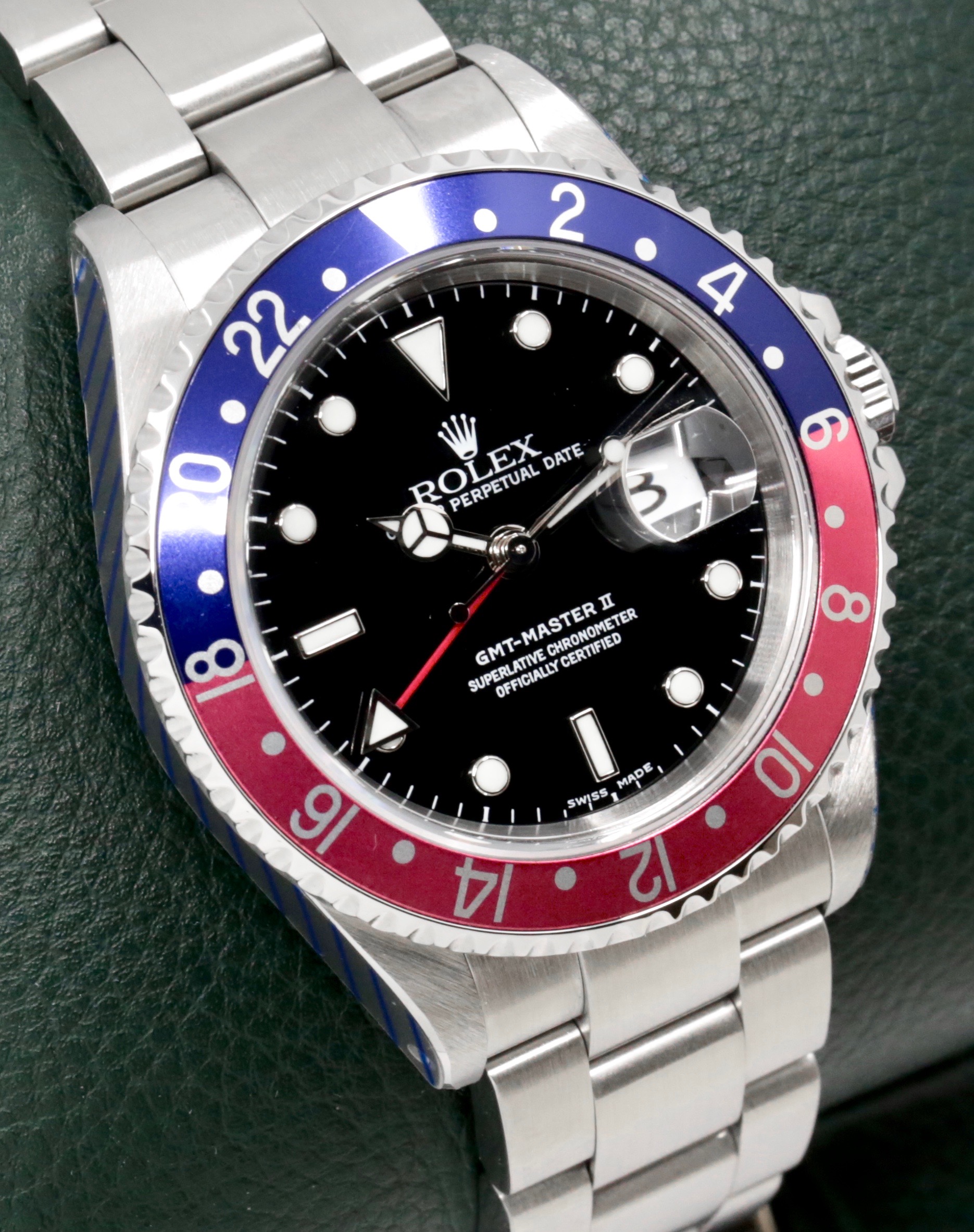 Rolex Oyster Perpetual GMT-Master II, Stainless Steel, Blue & Red "Pepsi" Bezel, Black Index Dial, on Stainless Steel Rolex Oyster Bracelet, Ref. 16710, Circa: 2002, with Rolex Box, Rolex Service Card & Balance of 2 Year Rolex Service Warranty