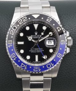 Rolex Oyster Perpetual GMT Master II, in Stainless Steel, Black Index Dial, Blue & Black “Batman” Ceramic Bezel, on Rolex Oyster steel Bracelet, Ref. 116710BLNR, Circa: 2014, Complete with Box & Papers