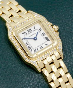 Alternative view of Cartier - Panthere de Cartier, in 18ct Yellow Gold, Silver Roman Dial, Factory Set Diamond Bezel & Lugs, on 18ct Yellow Gold Cartier Bracelet, Ref. 12802, Circa: February 1995, with Box, Book, Cartier Warranty Certificate, & Balance of 2 Year Cartier Service Warranty