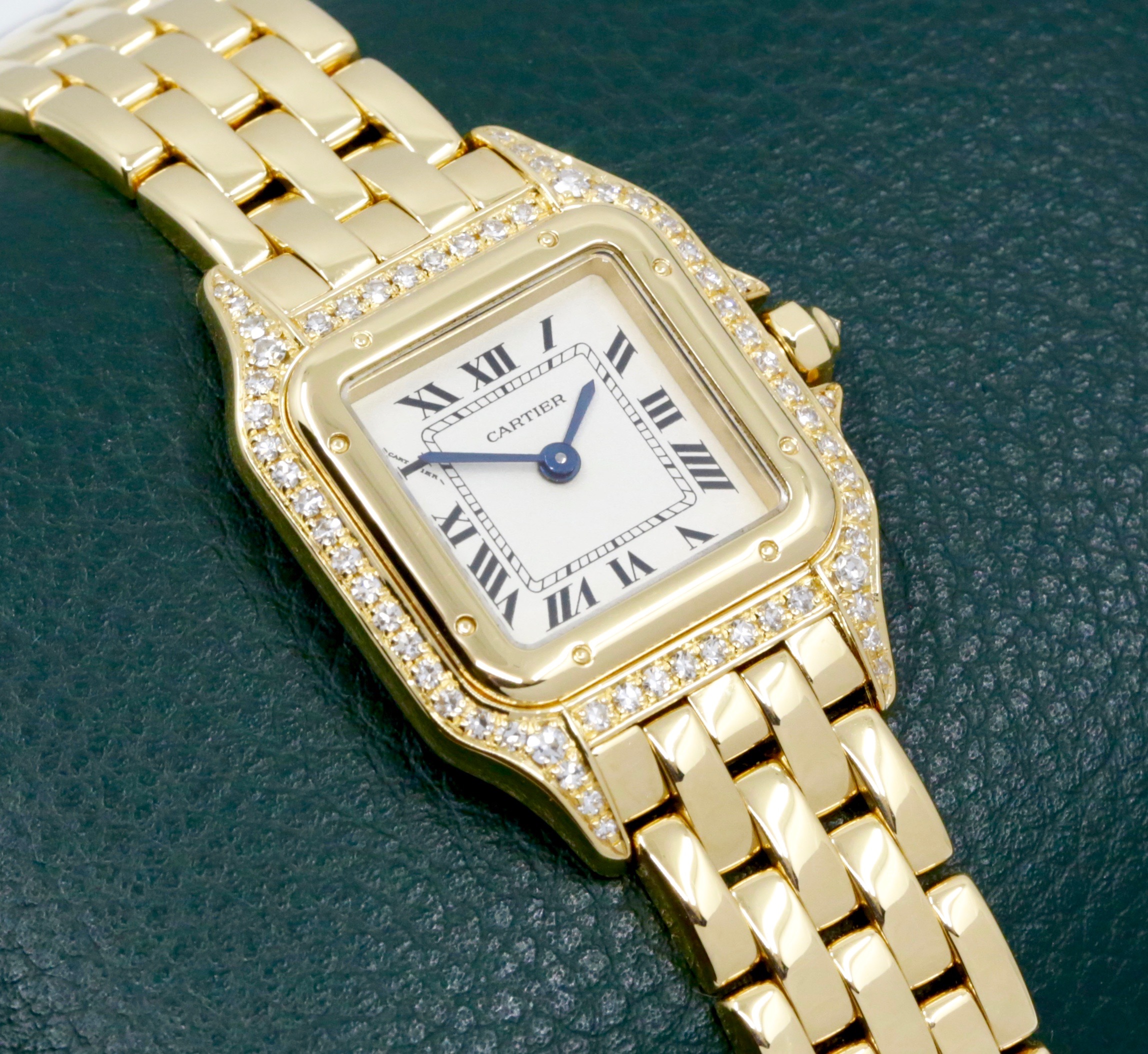 Cartier - Panthere de Cartier, in 18ct Yellow Gold, Silver Roman Dial, Factory Set Diamond Bezel & Lugs, on 18ct Yellow Gold Cartier Bracelet, Ref. 12802, Circa: February 1995, with Box, Book, Cartier Warranty Certificate, & Balance of 2 Year Cartier Service Warranty - Image 2