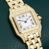 Cartier - Panthere de Cartier, in 18ct Yellow Gold, Silver Roman Dial, Factory Set Diamond Bezel & Lugs, on 18ct Yellow Gold Cartier Bracelet, Ref. 12802, Circa: February 1995, with Box, Book, Cartier Warranty Certificate, & Balance of 2 Year Cartier Service Warranty