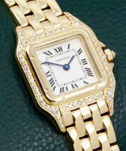 Cartier - Panthere de Cartier, in 18ct Yellow Gold, Silver Roman Dial, Factory Set Diamond Bezel & Lugs, on 18ct Yellow Gold Cartier Bracelet, Ref. 12802, Circa: February 1995, with Box, Book, Cartier Warranty Certificate, & Balance of 2 Year Cartier Service Warranty