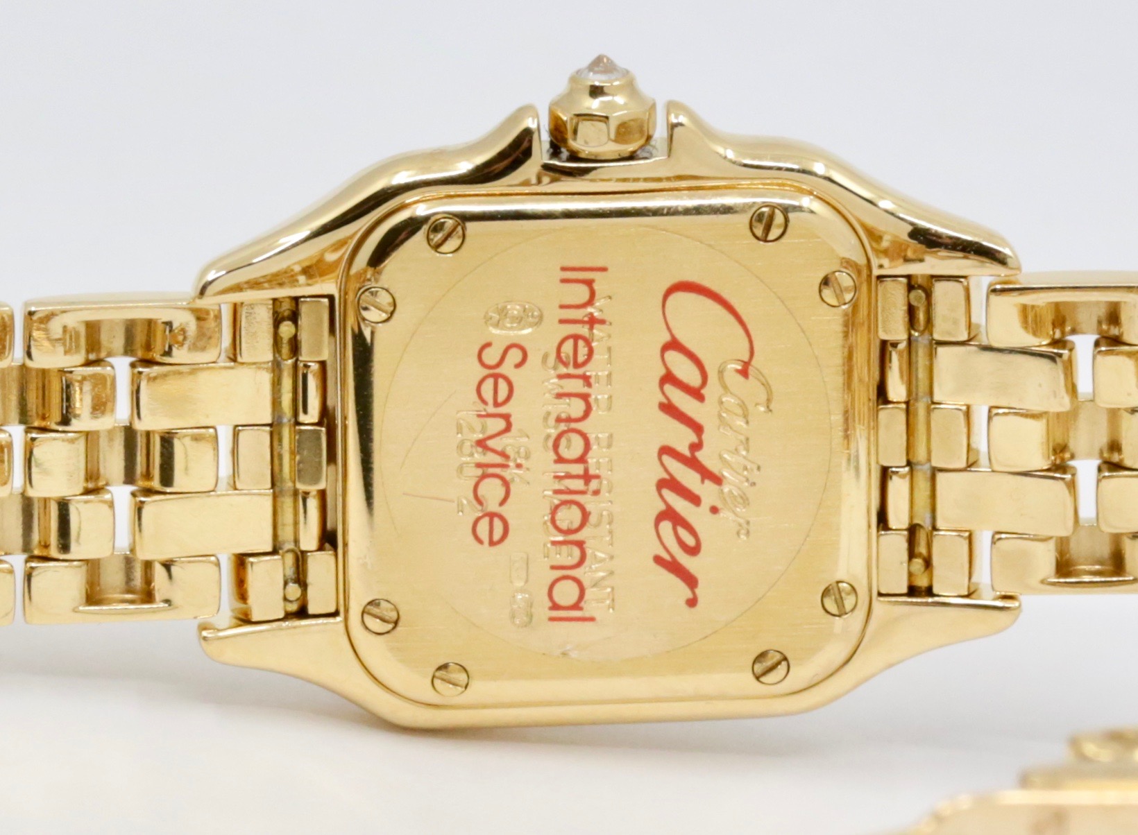 Cartier - Panthere de Cartier, in 18ct Yellow Gold, Silver Roman Dial, Factory Set Diamond Bezel & Lugs, on 18ct Yellow Gold Cartier Bracelet, Ref. 12802, Circa: February 1995, with Box, Book, Cartier Warranty Certificate, & Balance of 2 Year Cartier Service Warranty - Image 5