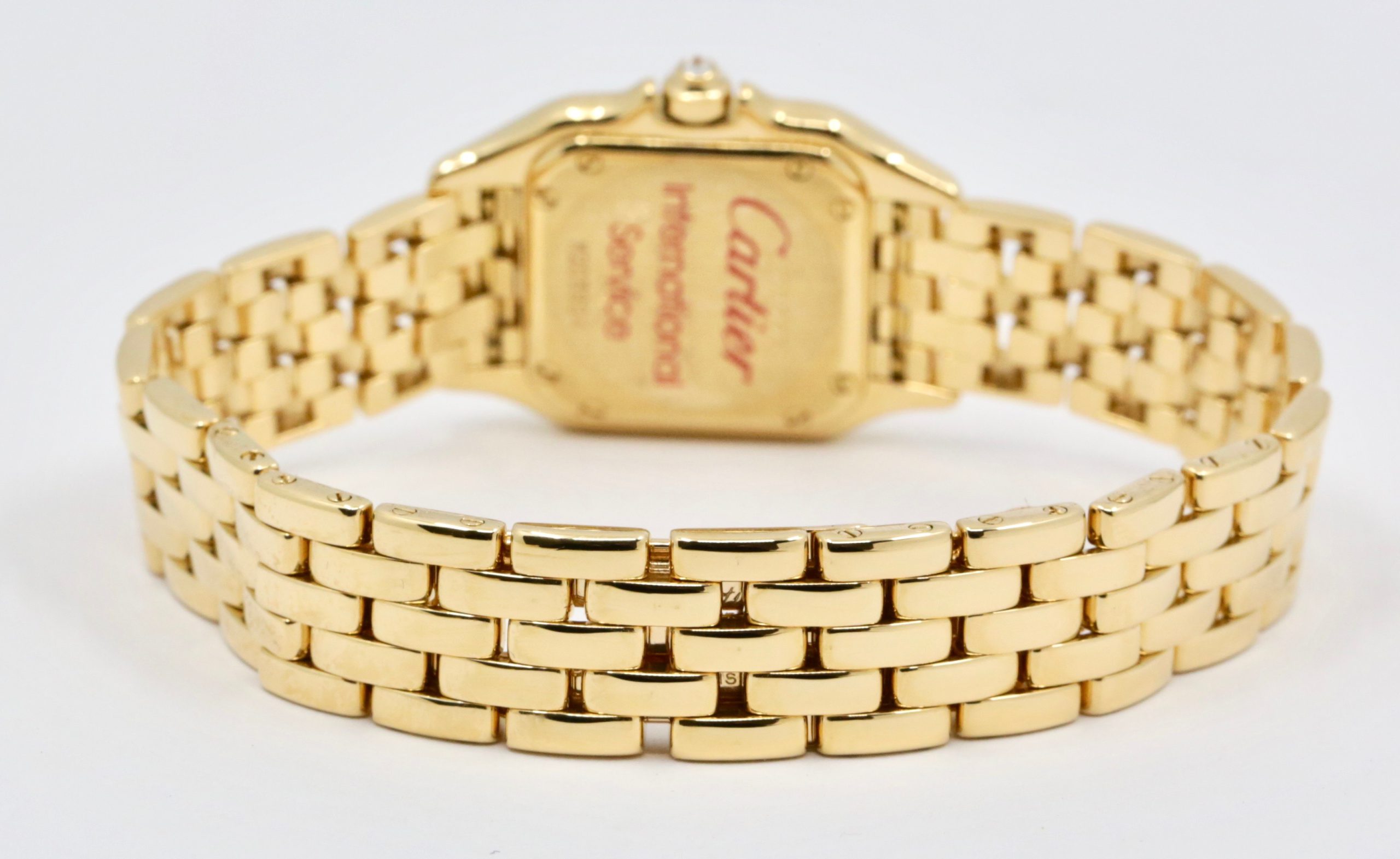 Cartier - Panthere de Cartier, in 18ct Yellow Gold, Silver Roman Dial, Factory Set Diamond Bezel & Lugs, on 18ct Yellow Gold Cartier Bracelet, Ref. 12802, Circa: February 1995, with Box, Book, Cartier Warranty Certificate, & Balance of 2 Year Cartier Service Warranty - Image 6