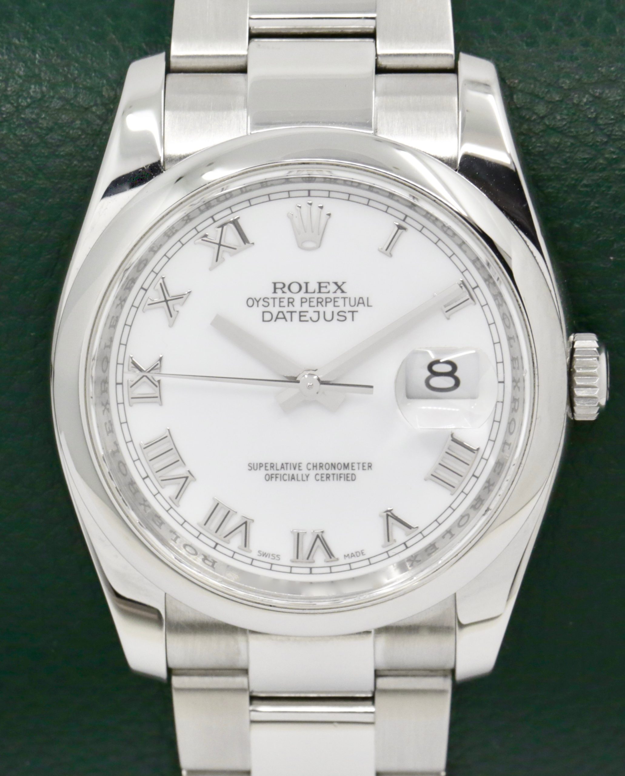 Rolex Datejust 36mm in Stainless steel, Dome bezel the classic White Roman dial on a Rolex Oyster steel bracelet Ref: 116200, Box and book Ca.2006