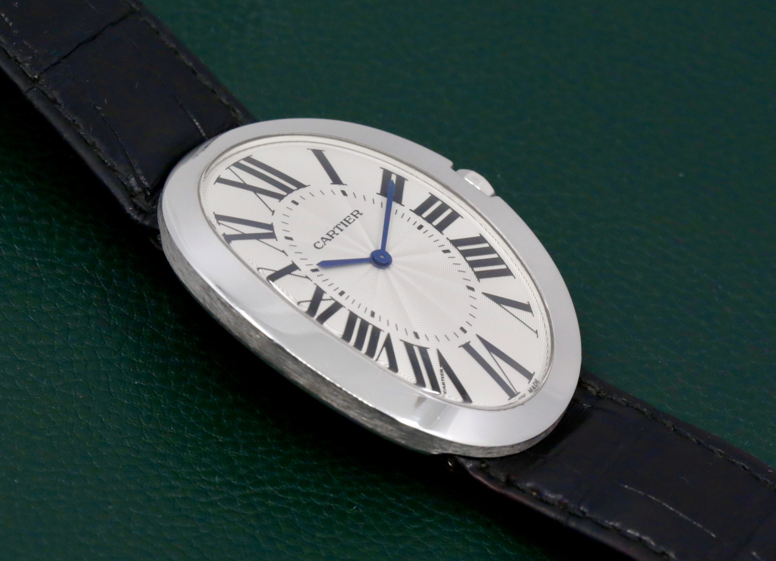 Cartier Baignoire, oversized in 18ct White Gold, Silver Roman Dial, on Black Alligator Cartier Strap with 18ct White Gold Cartier Tang Buckle, Ref. 3032. Circa 2016 $12800 - Image 3