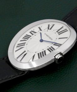 Alternative view of Cartier Baignoire, oversized in 18ct White Gold, Silver Roman Dial, on Black Alligator Cartier Strap with 18ct White Gold Cartier Tang Buckle, Ref. 3032. Circa 2016  $12800