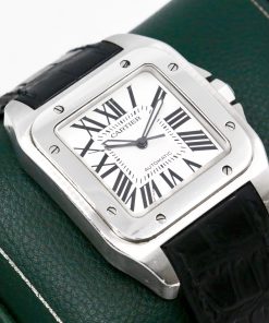 Cartier Santos 100 XL Automatic, Stainless Steel, Silver Roman Dial, on Black Cartier Alligator Strap with Stainless Steel Cartier Deployant, Ref. 2656 - As Traded! $4,650