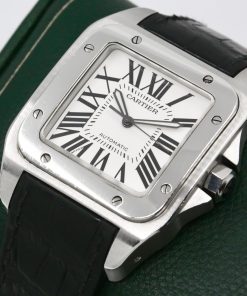 Alternative view of Cartier Santos 100 XL Automatic, Stainless Steel, Silver Roman Dial, on Black Cartier Alligator Strap with Stainless Steel Cartier Deployant, Ref. 2656 - As Traded! $4,650