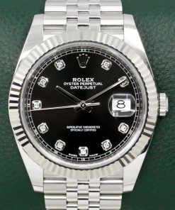 Rolex Datejust 41, Stainless Steel, Factory Set Black Diamond Dial, 18ct White Gold Fluted Bezel, on Stainless Steel Rolex Jubilee Bracelet, Ref. 126334, Circa: 2018, with Box, Books, & Rolex Warranty Card
