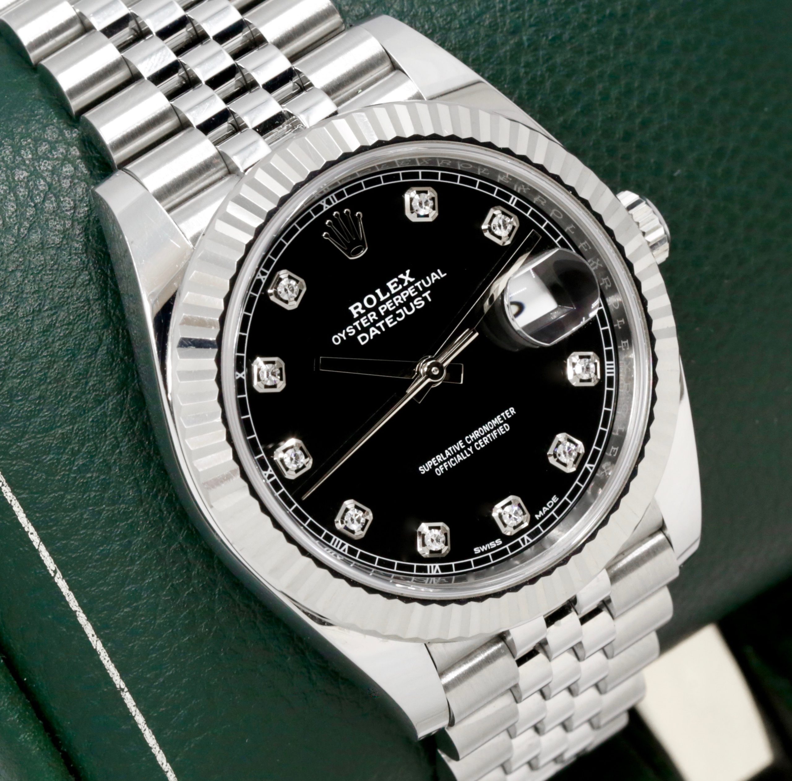 Rolex Datejust 41, Stainless Steel, Factory Set Black Diamond Dial, 18ct White Gold Fluted Bezel, on Stainless Steel Rolex Jubilee Bracelet, Ref. 126334, Circa: 2018, with Box, Books, & Rolex Warranty Card - Image 3
