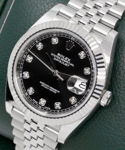 Alternative view of Rolex Datejust 41, Stainless Steel, Factory Set Black Diamond Dial, 18ct White Gold Fluted Bezel, on Stainless Steel Rolex Jubilee Bracelet, Ref. 126334, Circa: 2018, with Box, Books, & Rolex Warranty Card