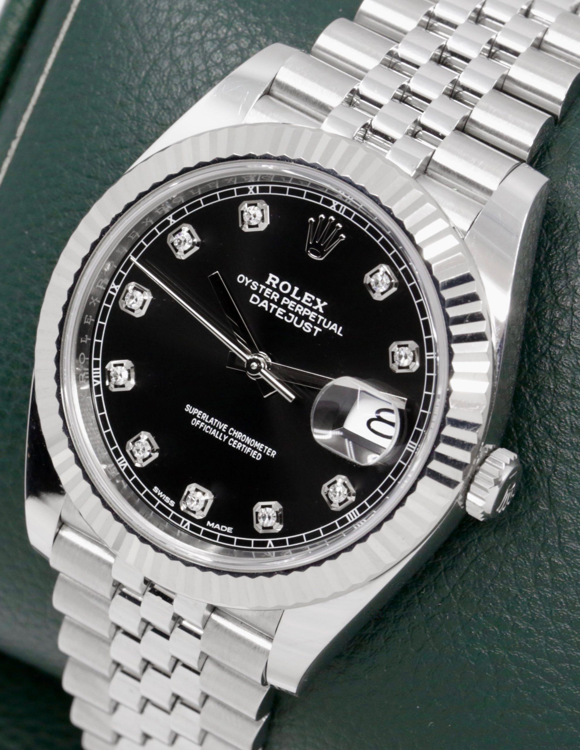 Rolex Datejust 41, Stainless Steel, Factory Set Black Diamond Dial, 18ct White Gold Fluted Bezel, on Stainless Steel Rolex Jubilee Bracelet, Ref. 126334, Circa: 2018, with Box, Books, & Rolex Warranty Card - Image 2