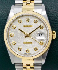 Rolex Oyster Perpetual Datejust, in Stainless Steel & 18ct Yellow Gold, Fluted Bezel, Silver "Jubilee" Dial with Factory Set Diamond Markers, on Stainless Steel & 18ct Yellow Gold Rolex Jubilee Bracelet, Ref. 16233, Circa: 2002, with Rolex Service Card & Balance of 2 Year Rolex Service Warranty