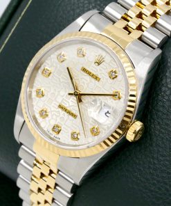 Alternative view of Rolex Oyster Perpetual Datejust, in Stainless Steel & 18ct Yellow Gold, Fluted Bezel, Silver "Jubilee" Dial with Factory Set Diamond Markers, on Stainless Steel & 18ct Yellow Gold Rolex Jubilee Bracelet, Ref. 16233, Circa: 2002, with Rolex Service Card & Balance of 2 Year Rolex Service Warranty