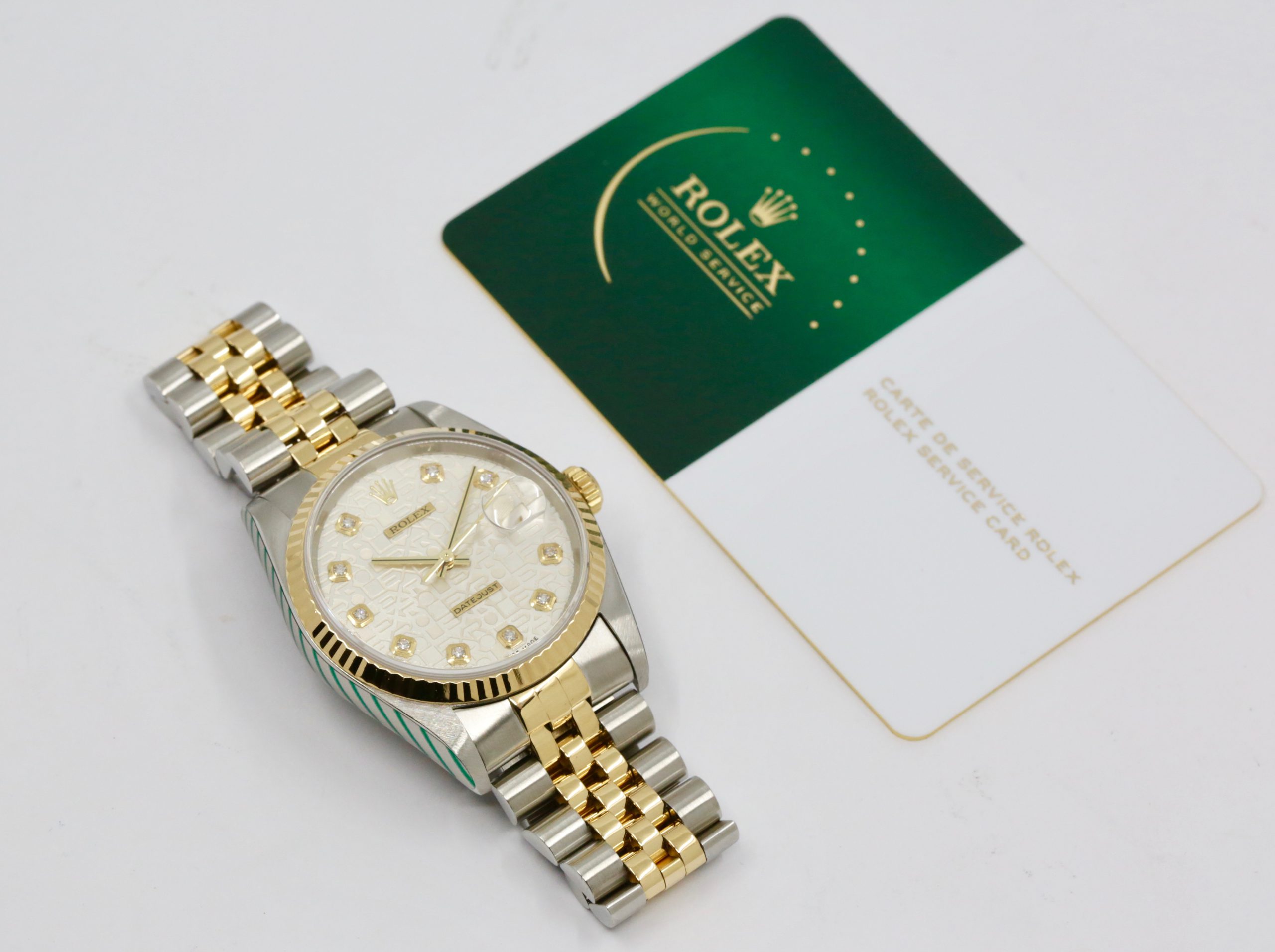 Rolex Oyster Perpetual Datejust, in Stainless Steel & 18ct Yellow Gold, Fluted Bezel, Silver "Jubilee" Dial with Factory Set Diamond Markers, on Stainless Steel & 18ct Yellow Gold Rolex Jubilee Bracelet, Ref. 16233, Circa: 2002, with Rolex Service Card & Balance of 2 Year Rolex Service Warranty - Image 7