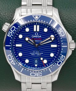 Omega Seamaster Diver 300M, Stainless Steel, Blue Index Dial, Blue Ceramic Bezel, on Stainless Steel Omega Bracelet, Ref. 210.30.42.20.03.001, Circa: 2019, with Box, Books & Omega Warranty Cards