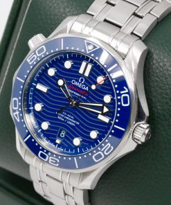 Alternative view of Omega Seamaster Diver 300M, Stainless Steel, Blue Index Dial, Blue Ceramic Bezel, on Stainless Steel Omega Bracelet, Ref. 210.30.42.20.03.001, Circa: 2019, with Box, Books & Omega Warranty Cards