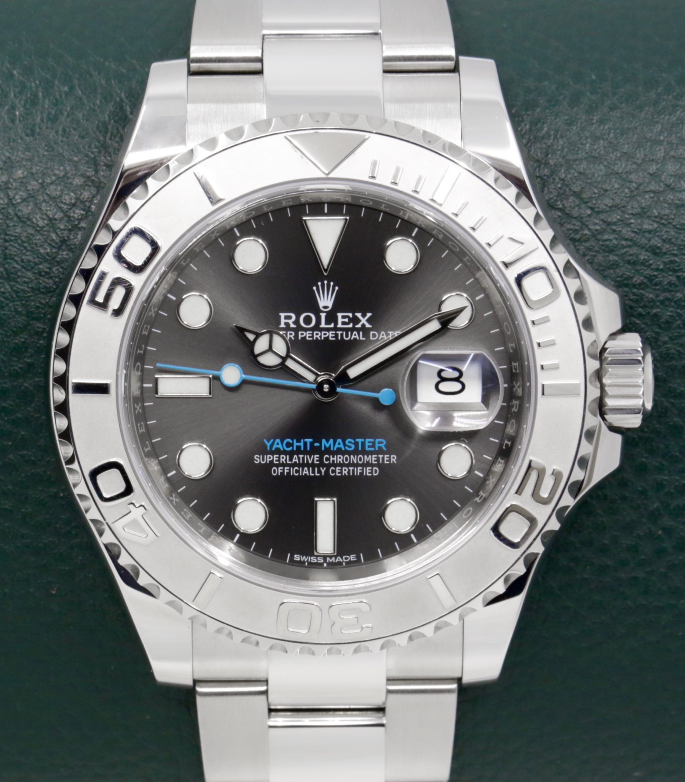 Rolex Yacht-Master 40 in Stainless Steel, Platinum Bezel, Rhodium Index Dial, on Rolex Stainless Steel Oyster Bracelet, Ref. 116622, Circa: 2018, with Box, Book and Rolex Warranty Card.